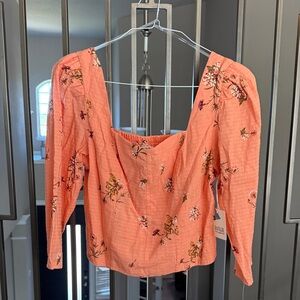 a.n.a Coral Floral Long Sleeve Blouse